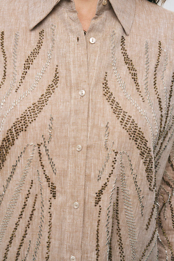 Orfeo Negro İşlemeli Pudra Bej Gömlek - Görsel 5