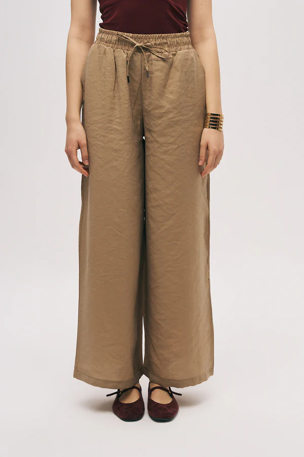 Orfeonegro Dökümlü Bol Paça Modal Pantolon Camel - Görsel 2