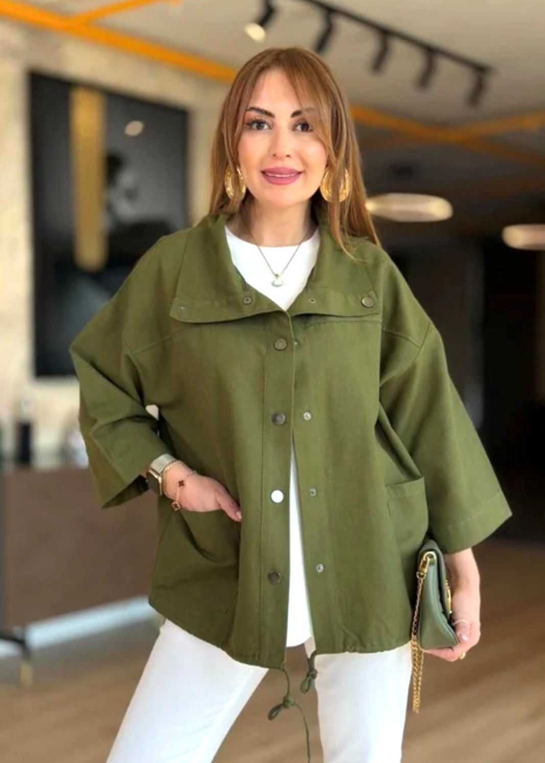 Yame Bomber Form Oversize Haki Yeşil Ceket