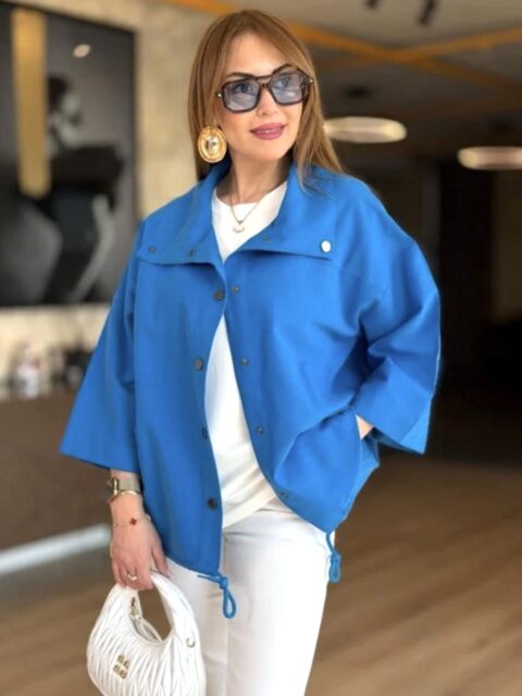 Yame Bomber Form Oversize Mavi Ceket