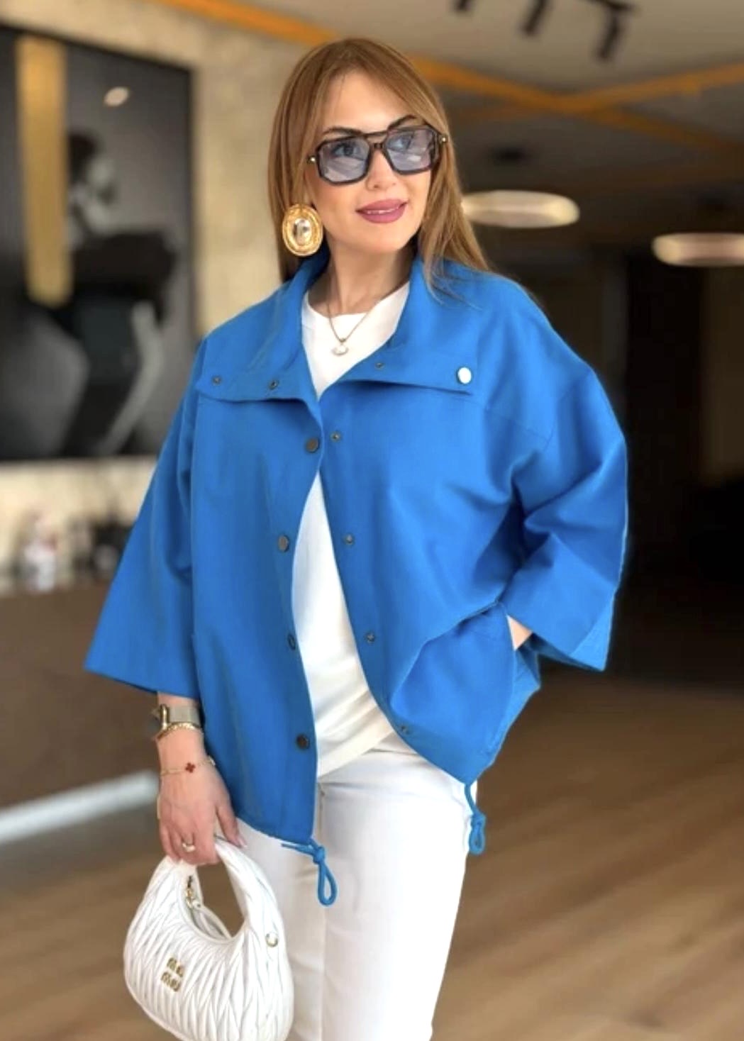 Yame Bomber Form Oversize Mavi Ceket