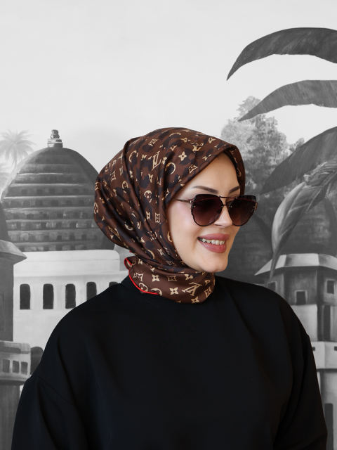 Louis Vuitton İpek Eşarp | Monogram Kahverengi Kare Eşarp