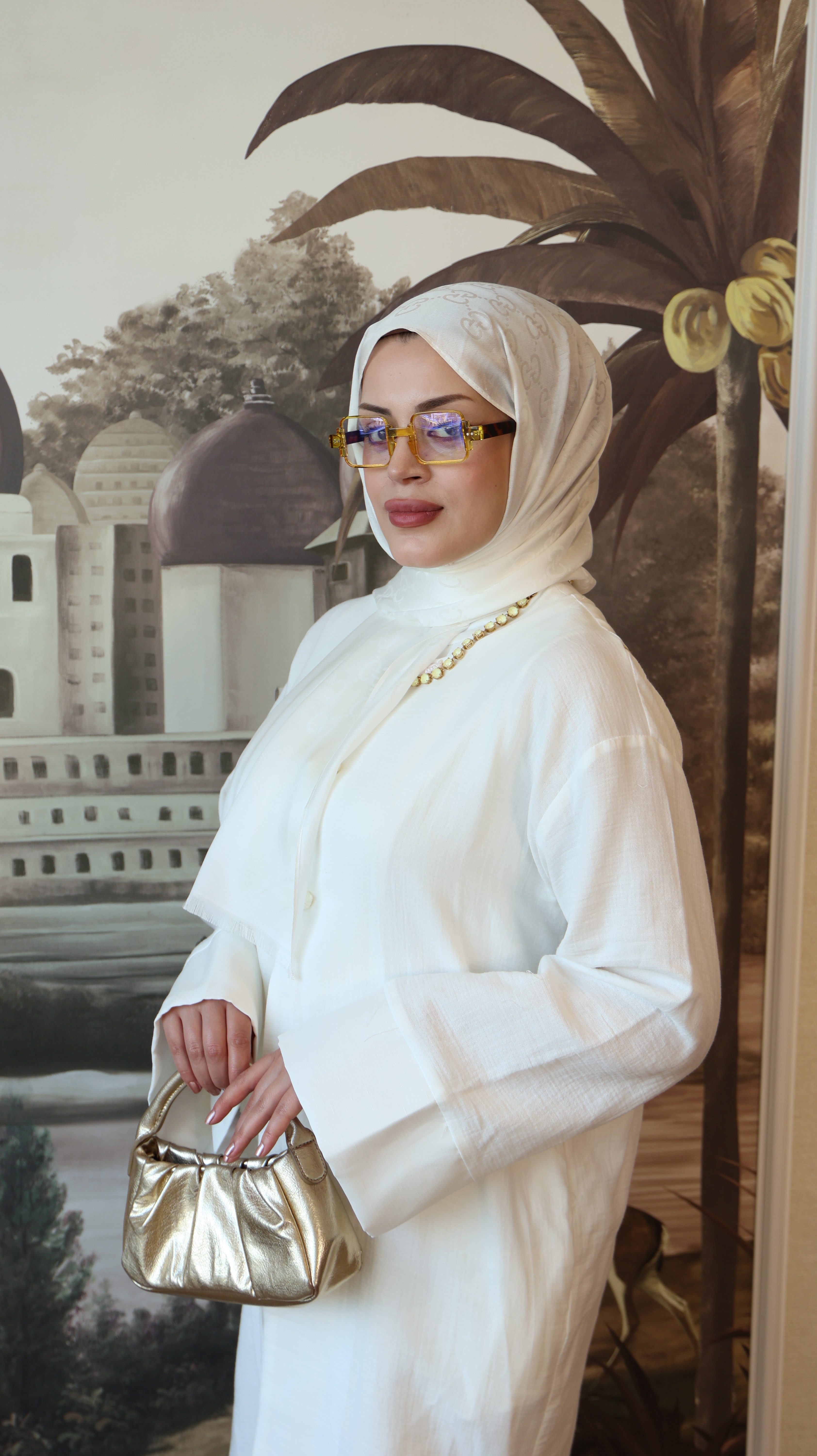 El Boyaması Vav Harfi Baskılı İpek Keten Müslin Takım | Fayy Boutique - Görsel 2