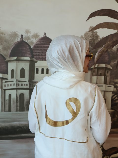 El Boyaması Vav Harfi Baskılı İpek Keten Müslin Takım | Fayy Boutique