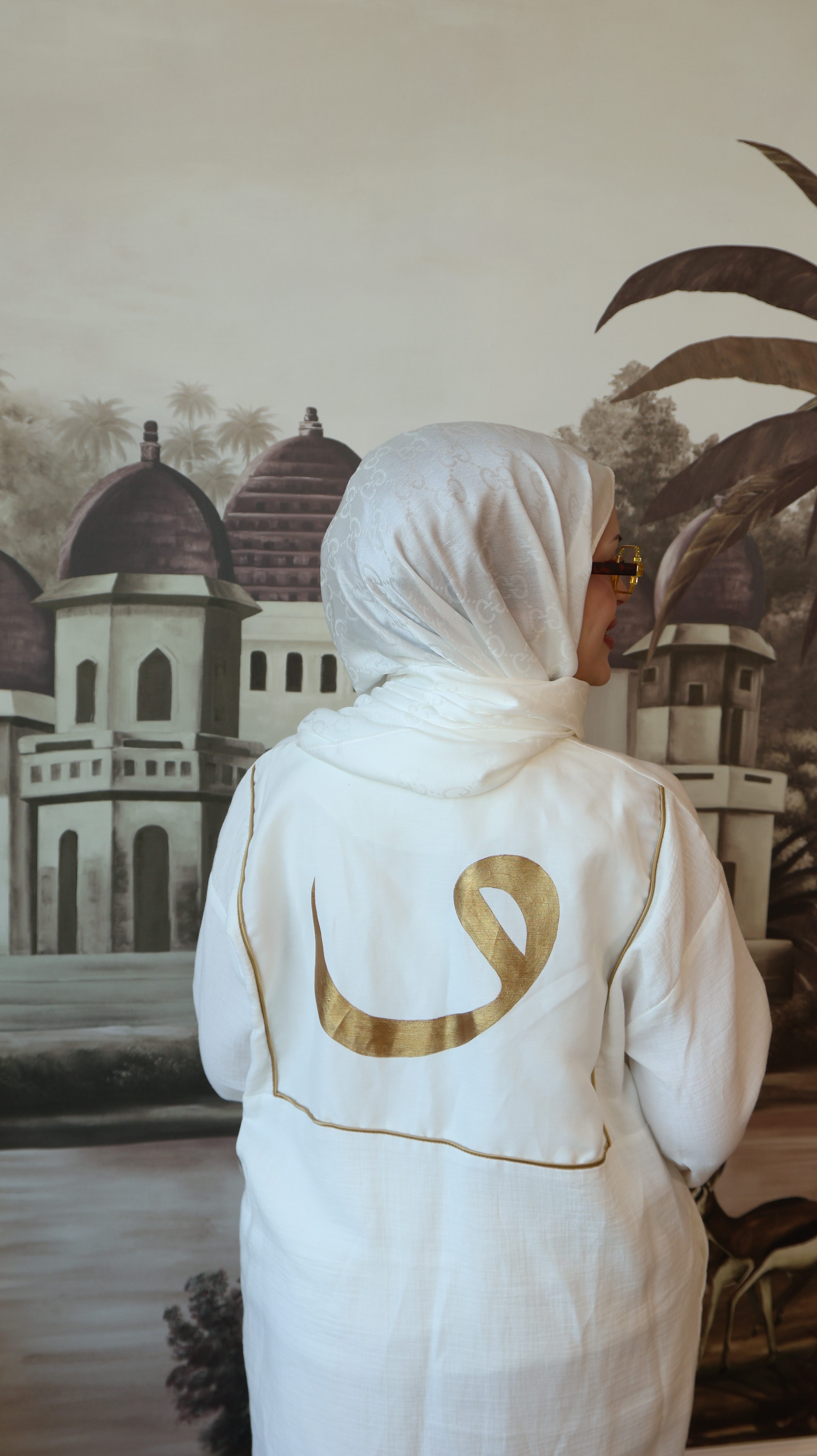 El Boyaması Vav Harfi Baskılı İpek Keten Müslin Takım | Fayy Boutique