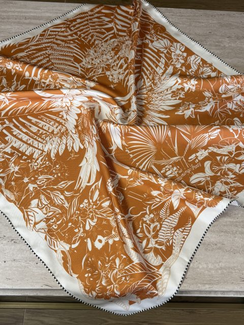 Hermès Paris İpek Eşarp | Flamingo Party Turuncu Tropikal Desen