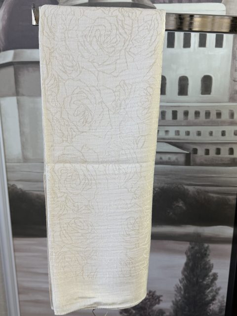 Ekru Jakarlı Gül Desenli Pamuk Şal 75x200