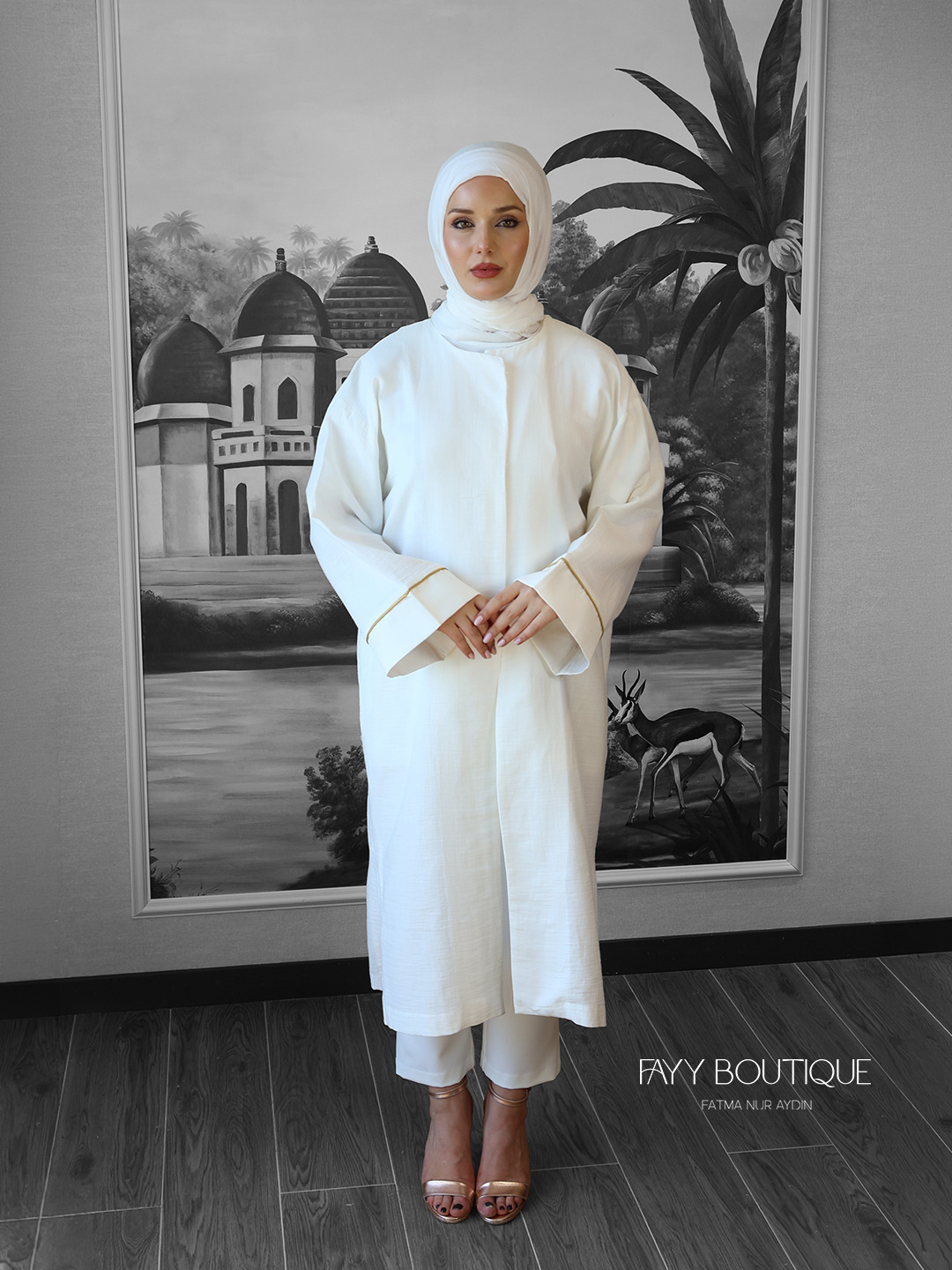 El Boyaması Vav Harfi Baskılı İpek Keten Müslin Takım | Fayy Boutique