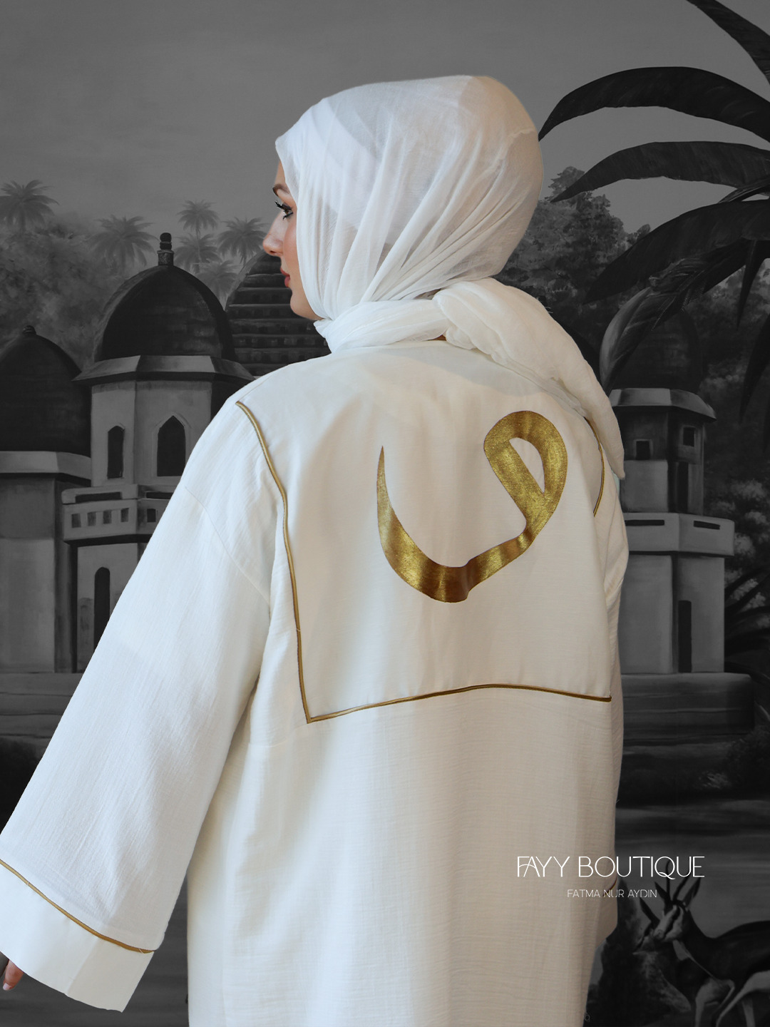 El Boyaması Vav Harfi Baskılı İpek Keten Müslin Takım | Fayy Boutique - Görsel 3