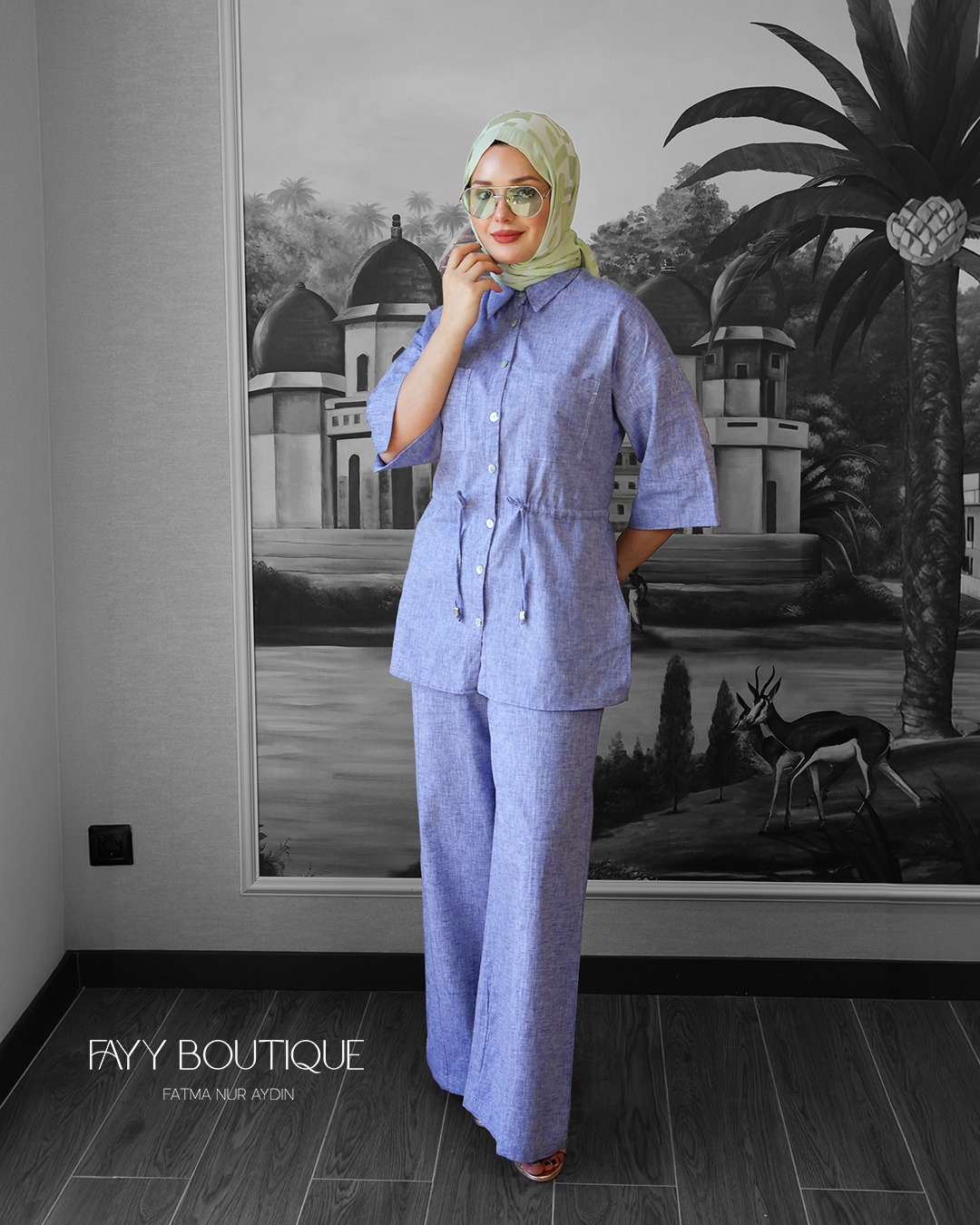 Keten Gömlek Pantolon Takım Mavi - Görsel 3