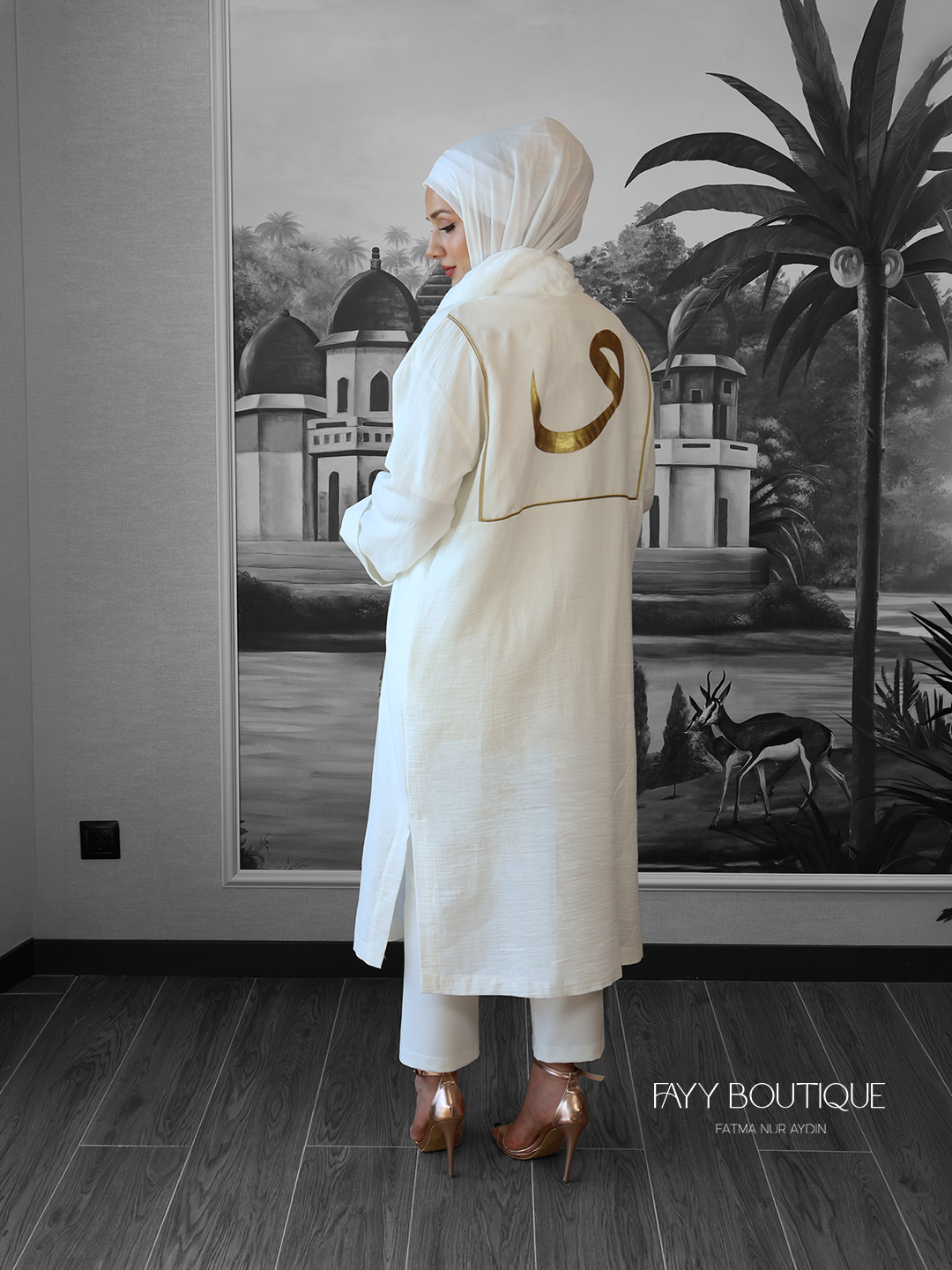 El Boyaması Vav Harfi Baskılı İpek Keten Müslin Takım | Fayy Boutique - Görsel 2