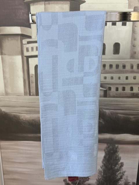 LuvenSara Jakarlı Şal | Bebe Mavi Geometrik Desenli Dikdörtgen Şal