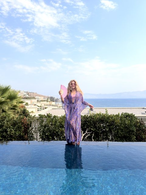 FAYY Butik Ebru Desenli Tül Pareo Takım - Mor Kimono Ceket & Bağlamalı Pantolon