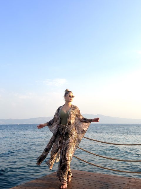 FAYY Butik Barok Zincir Leopar Desenli Şifon Takım - Bej Kimono & Pantolon