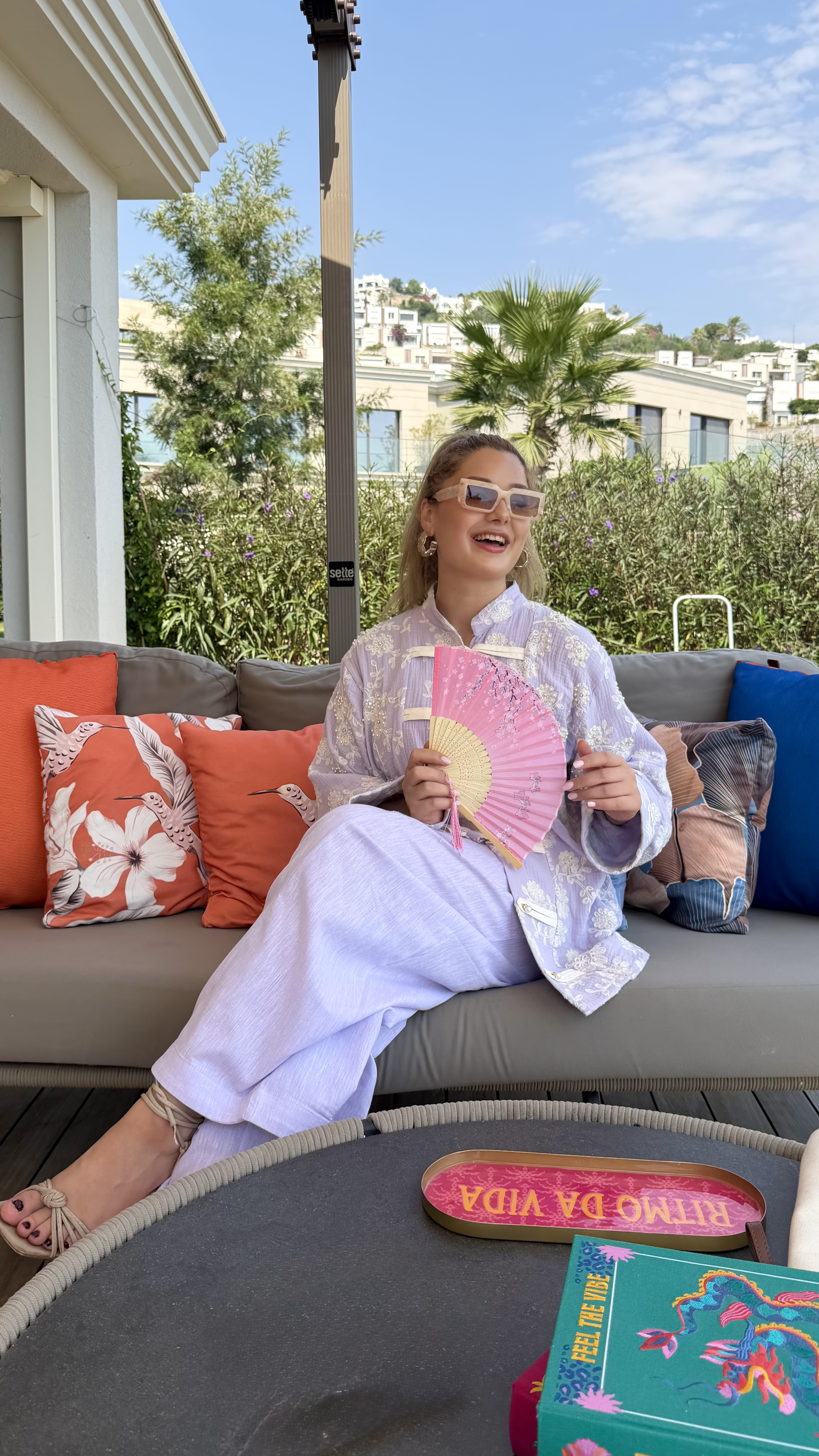 FAYY Nakış İşlemeli Müslin Ceket - Lila Çin Yaka Toka Düğmeli Kimono Ceket - Görsel 5