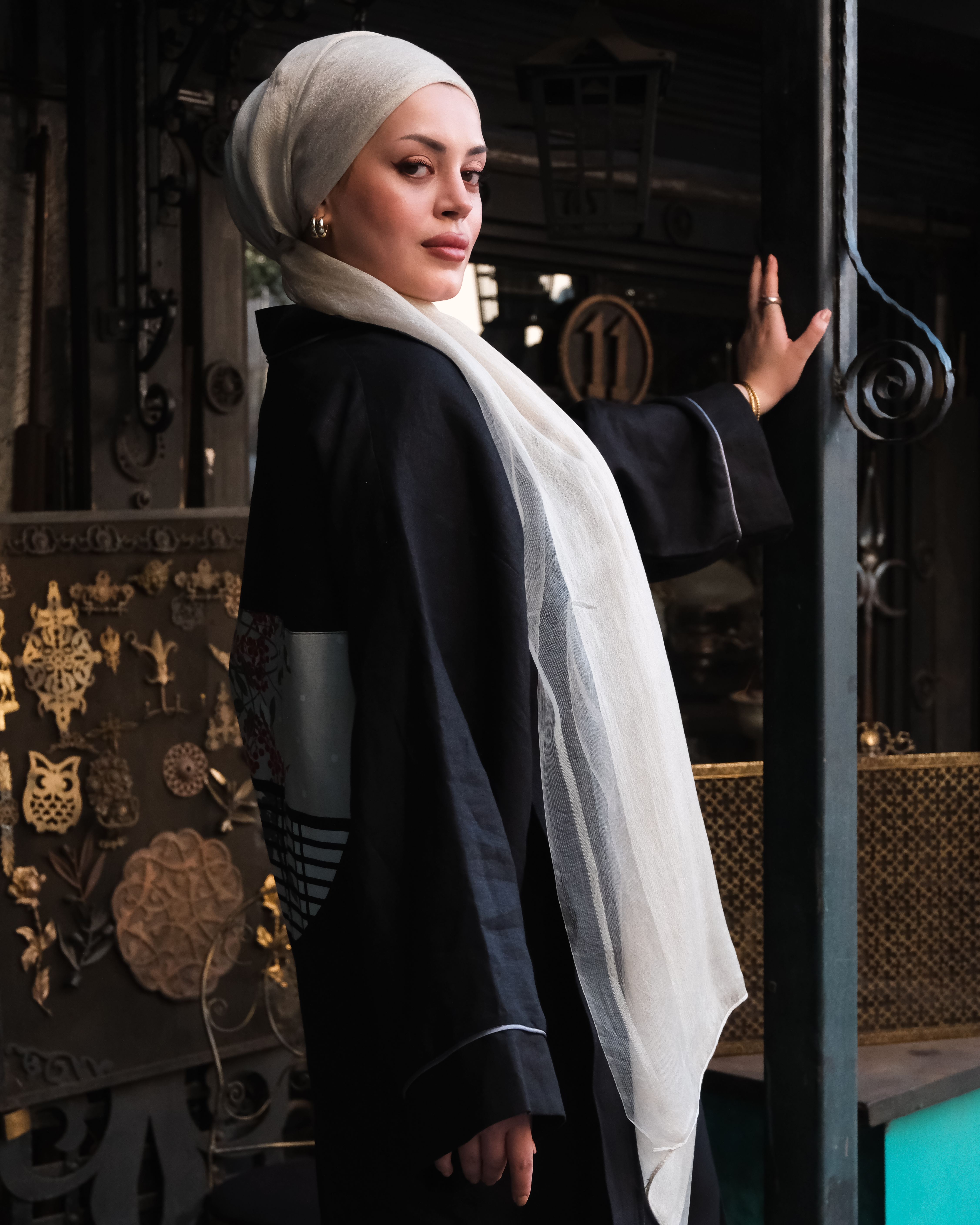 Fayy Kadın Keten Sırtı Tenugui Desenli Kimono - Siyah - Görsel 2