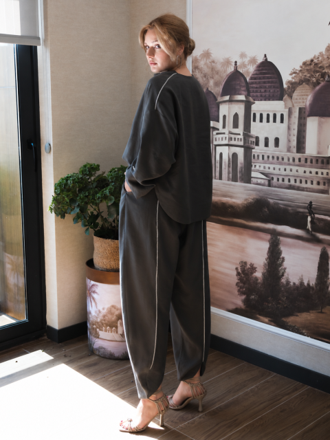FAYY Kadın Modal Polyester Salaş İkili Takım - Haki Gri