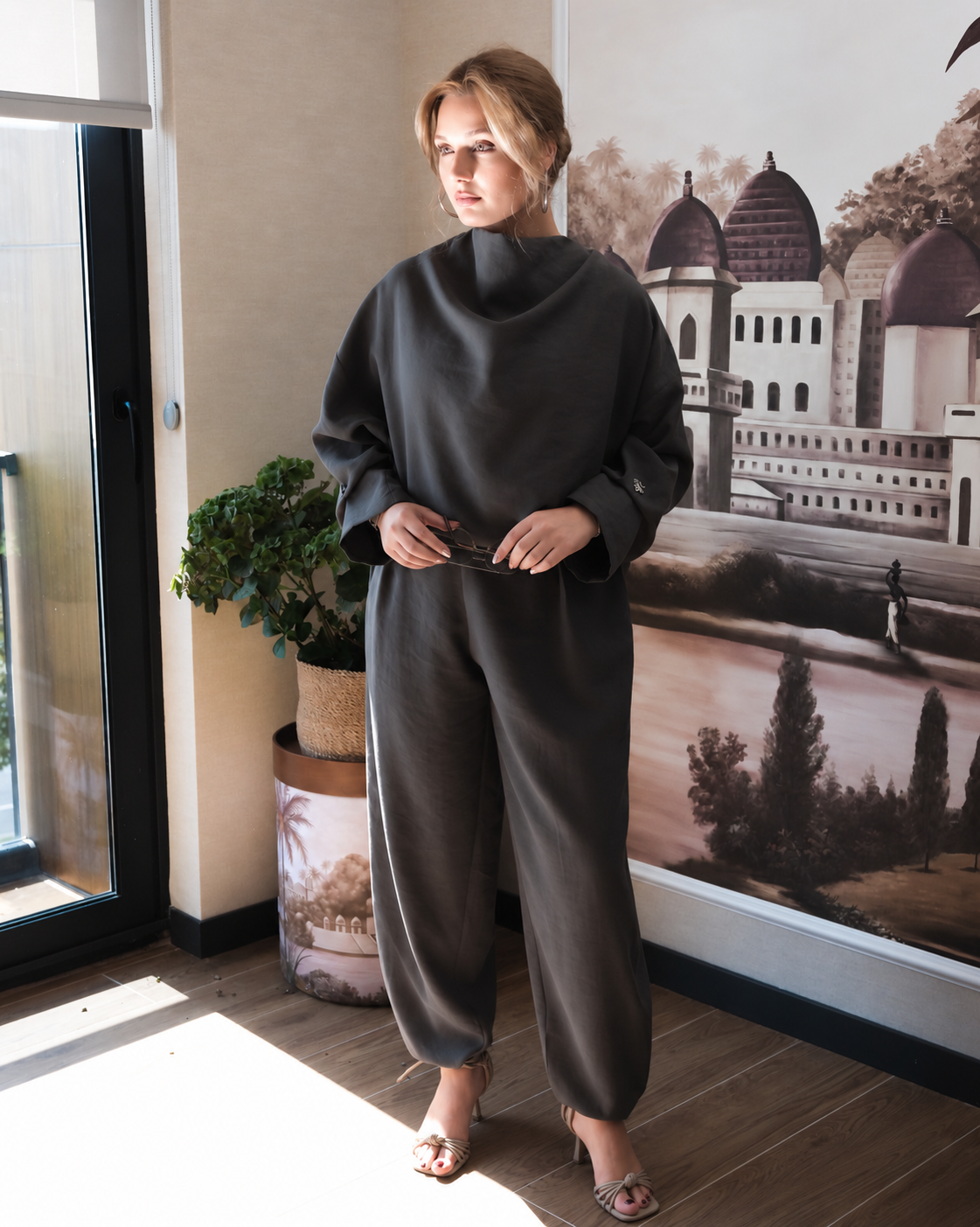 FAYY Kadın Modal Polyester Salaş İkili Takım - Haki Gri - Görsel 2