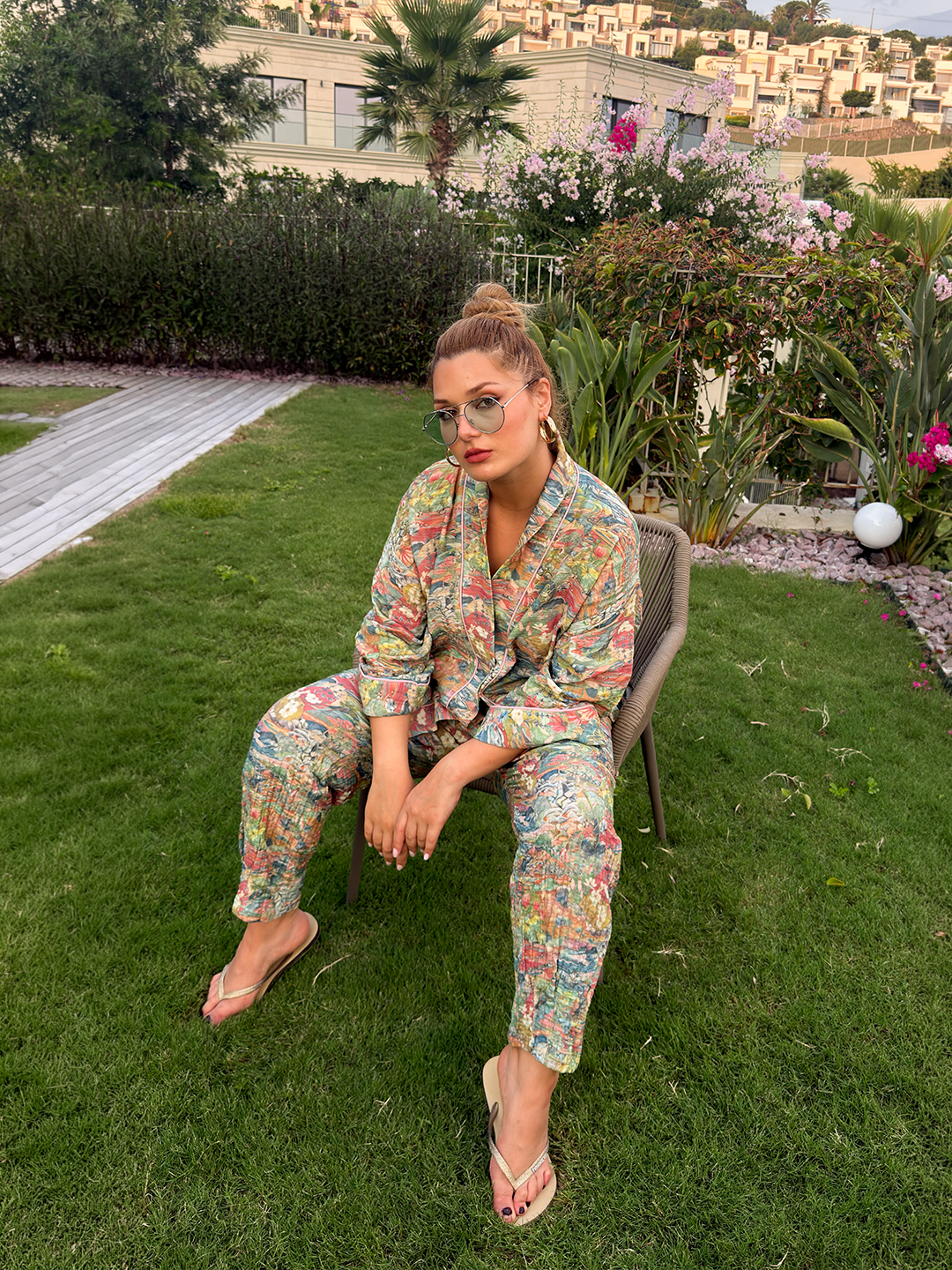 Çiçek Desenli Kimono Ceket Pantolon Takım - Görsel 4