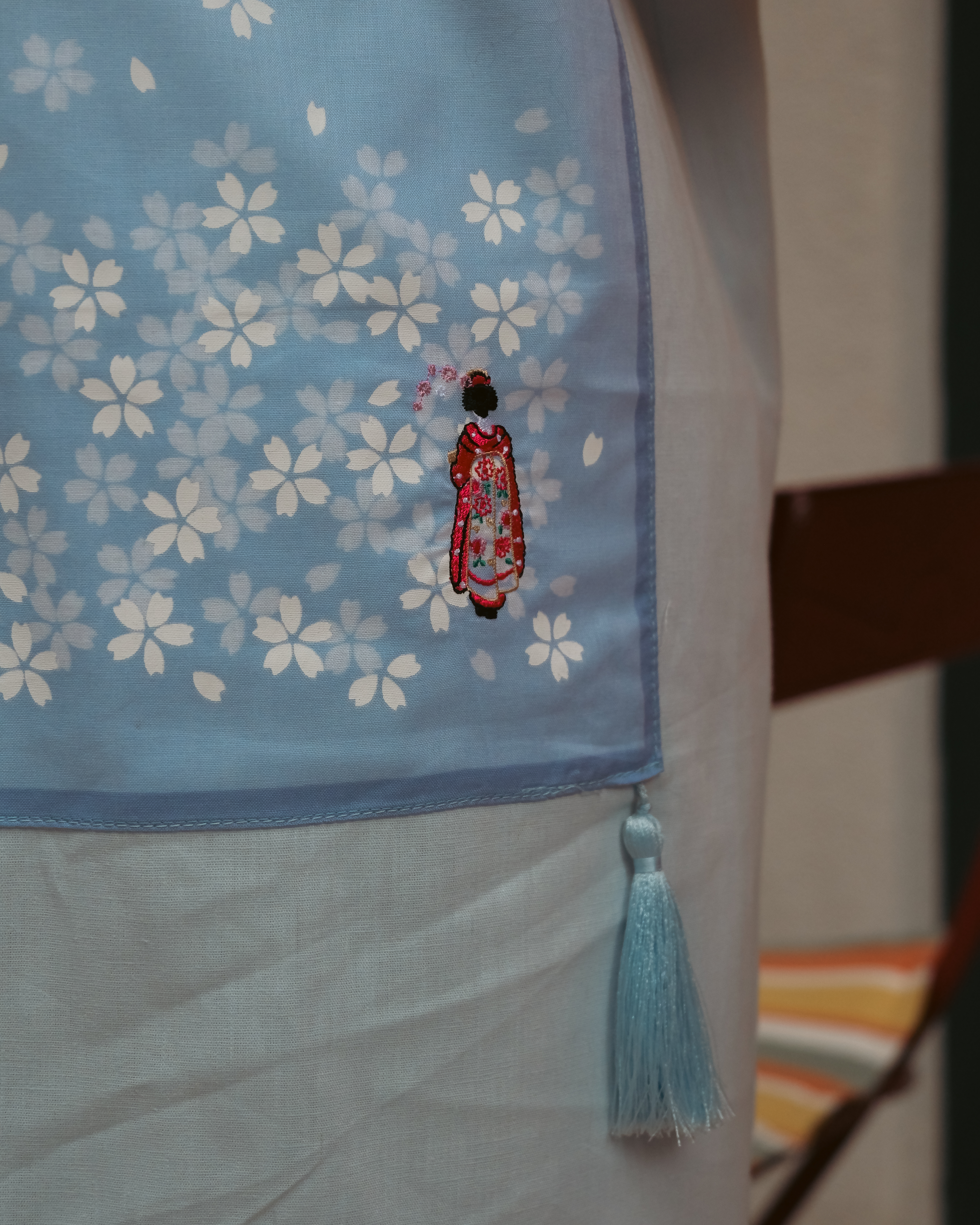 Sırtı Tenugui Japon Mendili Detaylı Keten Kimono Bebe Mavisi - Görsel 4