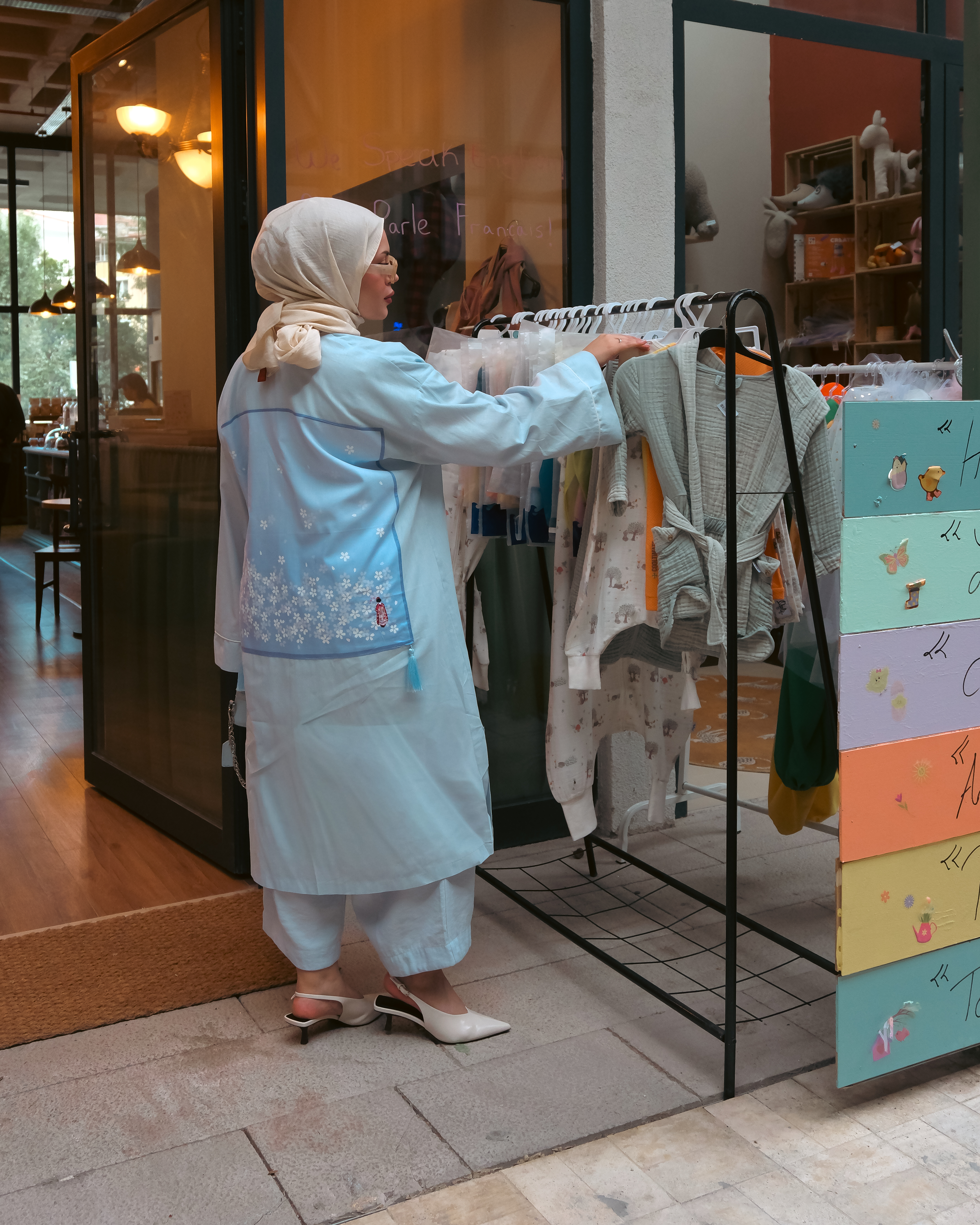 Sırtı Tenugui Japon Mendili Detaylı Keten Kimono Bebe Mavisi - Görsel 3